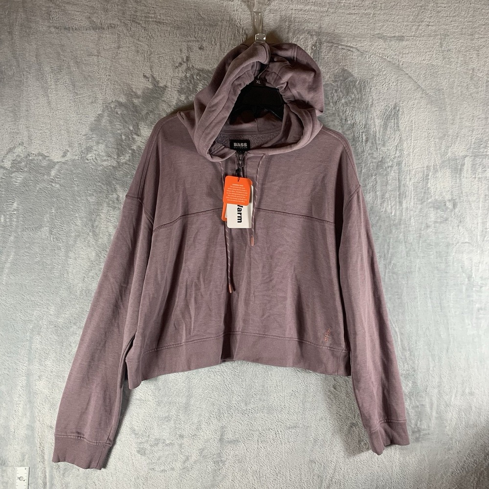 Bass Women's Hoodie L Cropped Half Zip Drawstring Flint Mauve Pink Soft NWT